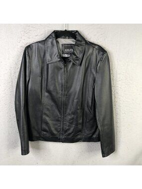Adler Collection Jacket Womens XL Black Leather Zip Biker Moto Goth Buttery